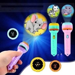 Graphene Mini Projector Torch Toy with 3 Slides, 24 Patterns - Safe, A