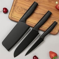YELONA Set of 3 Paring, Chef, Butcher Meat Knife Black Stainless Steel