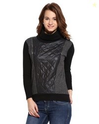 Campus Sutra Navy Blue Womens Zipper Hoodie