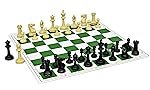 StonKraft 18.2” x 18.2” Tournament Chess Vinyl Foldable Chess Game with Solid Plastic Pieces (with Two Extra Queens + Vinly Pouch) – for Professional Chess Players (Green)