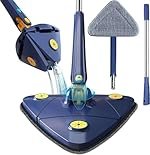 Triangle Floor Cleaning Mop with 360Â° Rotatable Head, Push-Pull Squeeze Drying System and Microfiber Pads