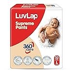 LuvLap Supreme Diaper Pants Large (LG) 9 to 14Kg, 32Pcs, 360Â° skin care with 10 million breathable pores, Aloe Vera for superior Rash prevention, upto 12hr protection, 5 layer super light core