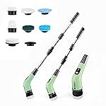 Cello Telescopic Electric Spin Scrubber Pastel Green | Rechargeable Cordless Cleaner with 7 Interchangeable Brush Heads, Dual Speed & Adjustable Handle, 90-Min Long Use for Bathroom, Kitchen Cleaning