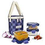 Home Puff Borosilicate Glass Lunch Box with Lunch Bag, Snap Lock, Airvent, Airtight, Leakproof Lid | Tiffin Box for Office School, Food Grade Containers with Microwave, Freezer Safe (3pc/ 320ml Each)