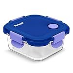 Home Puff Borosilicate Glass Lunch Box Set of 1 x 320ml | Airtight Leakproof Lid with Snap Lock & AirVent| Microwave Oven Freezer Safe, Glass Tiffin Box for Office, School, Meal Prep Container(Purple)