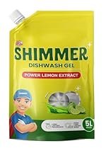 Shimmer Dishwash Gel â 5L Family Pack | Non-Toxic & Eco-Friendly | Tough on Grease, Gentle on Skin | High Foam Formula | Removes Oil & Stains Easily | Fresh Lemon Fragrance