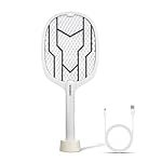 Solimo Anti Mosquito Racquet with Base Stand | Rechargeable Electric Fly Swatter | Handheld Bug Zapper Bat | 1200 mAH Li-ion Battery | USB Charging, âWhite Grey