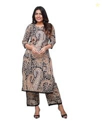 Nermosa Women Viscose Printed Straight Kurta Pant Set (in, Alpha, L, B