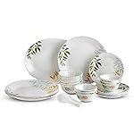 Cello Imperial Series Opalware Dinner Set 33 Pcs | Lush Foliage | Opal Glass, Lightweight & Chip-Resistant | Microwave Safe, Dishwasher Safe | Scratch-Resistant Dinnerware | White
