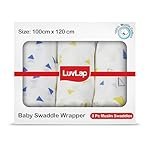 LuvLap 100% Cotton Muslin Baby Swaddle Set, Baby Towel, Size-120cm x 100cm (47″x39″), Triangles Printed on White, 0-18 Month+, Printed Mulmal Muslin Swaddle Wrap for New Born, Pack of 3