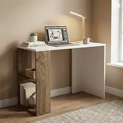 Strata Compact Computer Desk with Built-in 2-Tier Bookshelf, Space-Sav