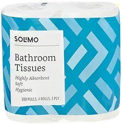 Amazon Brand - Solimo 3 Ply Toilet Paper Roll | 1200 Pulls | 300 Pulls