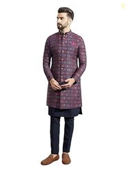 KISAH Men's Kurta Indo-Western Sherwani Trouser Set, Multi Jacquard, W