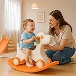 Jam & Honey 3-in-1 Puppy Push On Ride On Rocker for Kids | Balancing Board | Backrest | Easy Grip | Four Wheel | Durable and Safe | Lightweight | Animal Theme | 12 Months+ | Orange