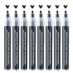 AKARUED Black Acrylic Paint Pen Markers: 8 Pack Medium Tip for Rock, W