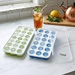Clazkit Silicone Ice Cube Tray with Lid (2 Pack, 21 Cavities Each) | Easy Pop-Out Round Ice Mold | BPA Free Flexible Ice Tray | Stackable Ice Cube Maker for Freezer, Whiskey, Cocktails, Juice