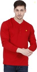 OJASS Men Solid Henley Neck Cotton Blend Red T-Shirt