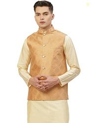 Jompers Men's Woven Design Nehru Jacket. (Peach, S)