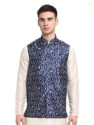 Jompers Men's Digital Printed Nehru Jacket. (Blue, M)