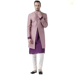 KISAH Men's Printed Indowestern Sherwani Set Cotton Blend Woven Design