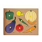 Kids Mandi Wooden Puzzle Learning Educational Board with Knobs, for Above 3 Years (7 Vegetable Pieces) – Multicolor