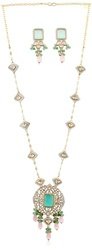 Karatcart Light Green Stone Pink Beads Black Plating American Diamond