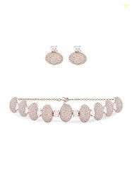Ami Rose Gold Dazzling cubic Zirconia Classy Contemporary Necklace & E