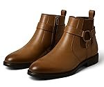 Kraasa THE HARNESS â Menâs stylish vegan Leather Chelsea Boots with Side Zipper & O-ring Strap Elastic Panel Ankle Boot (Tan/Black/Brown)
