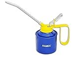 Ramex Oil Can, Oil Can For Vehicles, Multipurpose Metal Oil Can, Oil Can Pump Oiler With Fixed Spout, For All Lubrication Need Of Car, Bikes, Machines And Industrial Use -1/2 Pint Capacity. Glossy Blue & Yellow Oil Can