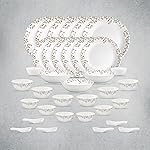 La Opala Opal Glass Crockery | for Family of 6 | Dinner Set 35 pcs Spring Meadows | Plates & Bowls for Dining | Microwave Safe | 100% Vegetarian | Extra Strong | Extra Light & White