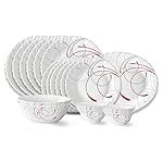 Larah by Borosil Boro Fluted Series Opalware Dinner Set | 21 Pieces for Family of 6 | Microwave & Dishwasher Safe | Bone-Ash Free | Crockery Set for Dining & Gifting | Plates & Bowls | White