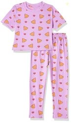 T2F Girls Cotton Printed Oversized Fit Crop Top and Pant Pajama Set La