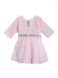 Aarika Girls Pink Colour Solid Winter Woolen Dress with Belt (3-9 Year