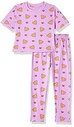 T2F Girls Cotton Printed Oversized Fit Crop Top and Pant Pajama Set