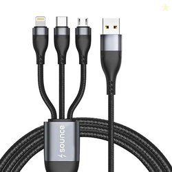 Sounce 100W/6A Speed Fast Charging USB 3.0 Cable 4 Ft/1.2m to 3-in-1 L