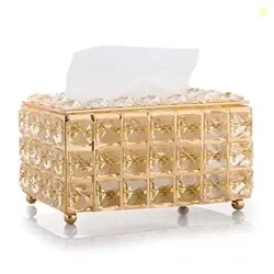 BEBO CREATIONS Tissue Box Holder for Home with Crystal Glass Beads, Ti