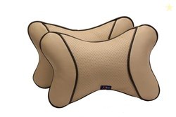 AutoFurnish Premium Car Pillow Neck Rest (Beige)- Set of 2