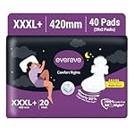Evereve Comfort Nights Sanitary Pads XXXL+ 420mm, 80% Longer with Wider back For All Night Care, Very Heavy Night Flow Absorption, Up to 100% Leak Protection, Rash-Free Breathable Comfort, Pack of 20×2