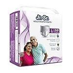 Jr. Sr. Adult Diaper Pants Style | Large (L) Size 10 Counts | Waist 30″-50″ (76-127cm)| Upto 12 hr Absorption Protection | Unisex with Wetness Indicator | Odour Control & Goodness of Aloe Vera