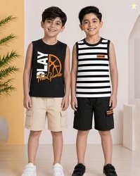 TRAMPOLINE Boys Pack of 2 Typographic Print T-Shirt & Shorts