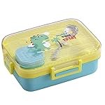 ATTRO Monark Dinosaur Themed Kids Lunch Box with Inner Steel 3 Compartment 1 Small Container, Stainless Steel, 1 Spoon & Separate Internal Lid Leakproof- 750ml+70ml Yellow