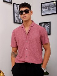 The Indian Garage Co Men Slim Fit Textured Terry Knit Resortwear Shirt