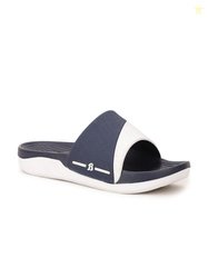 Sandak by Bata Men Navy Blue & White Colourblocked Sliders