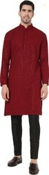 Kaashi Couture Men Embroidered Cotton Rayon Straight Kurta (Maroo...mo