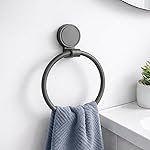 Amazon Basics Suction Towel Ring for Bathroom â Rust – Free Powder Coated Wall Mounted Towel Rack No Drill Towel Ring Modern Bathroom Accessories Organizer Grey