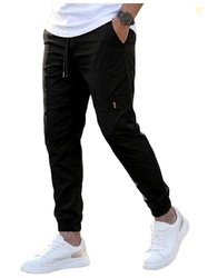 ANNI Designer Men Cotton Solid Cargo Pant (Piruz Black-VKS01-AN_L_Blac