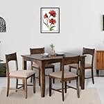 EXCEL HOME 4 Seater Wooden Dining Set, Grey Upholstered Chairs, Modern Kitchen Furniture