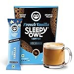 Sleepy Owl French Vanilla Freeze Dried Coffee Sachets | 20g – Pack of 10 x 2g Instant Coffee Powder Sachets | 100% Arabica Beans | Aromatic Coffee Pouch | Rich & Smooth | Easy to Use & Carry