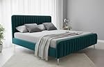 APRODZ Fluted Velvet Upholstered King Size Bed Without Storage 82×76 Solid Wood | Modern Premium Fabric Upholstery Cushion Headboard | Single Bed for Bedroom Wooden Double Bed Cot(Green)