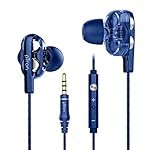 pTron Boom Ultima 4D Dual Driver, in Ear Gaming Wired Headphones with in-Line Mic, Volume Control & Passive Noise Cancelling Boom 3 Earphones – (Dark Blue)
